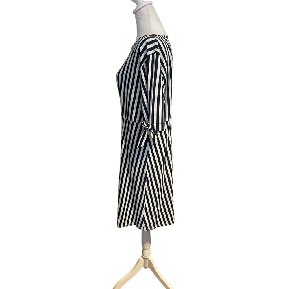 ASOS Size 16 Navy Blue & White Striped Dress Bow Sleeve Mid-Length Casual - Picture 5 of 6